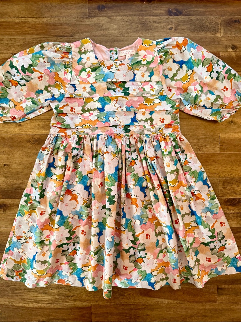Pink Chicken Girls Evelyn Dress Pink Watercolor Floral Puff Sleeve Dress 7